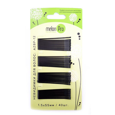 Невидимки для волос черные прямые 1.5*55мм, 40штв уп Невидимки для волос черные прямые 1.5*55мм, 40штв уп