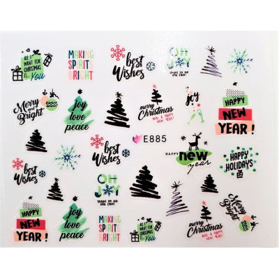 Наклейки для ногтей Новогоднее чудо E885 Наклейки для ногтей Новогоднее чудо E885