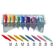 Набор разноцветных пластиковых насадок DiBiDi для машинок Wahl, JRL, Babyliss Pro и DiBiDi, 8 шт в коробке (1,5 мм - 19 мм)